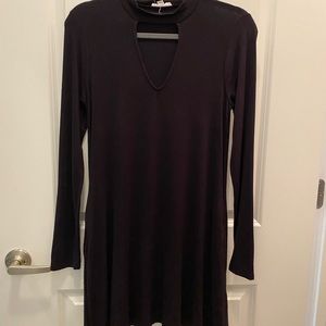 Long Sleeve Collared Knit Black Mini Dress